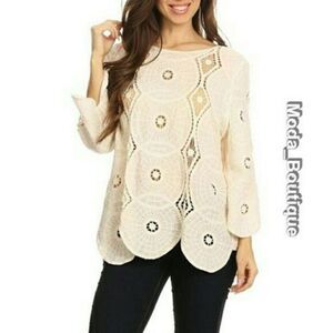 Beautiful Boho Crochet Ivory Top